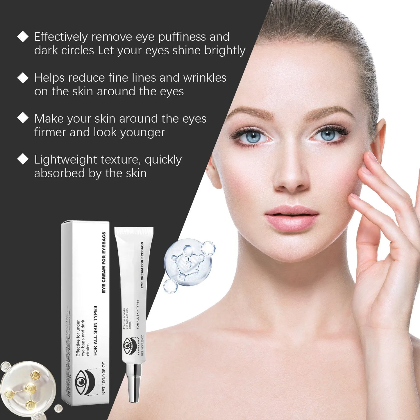 Eye Cream Fade Dark Circles,Bags Under Eyes,Moisturize Massage Eye Cream With Elasticity Around Eyes,Tighten Eye Skin Skin Tone